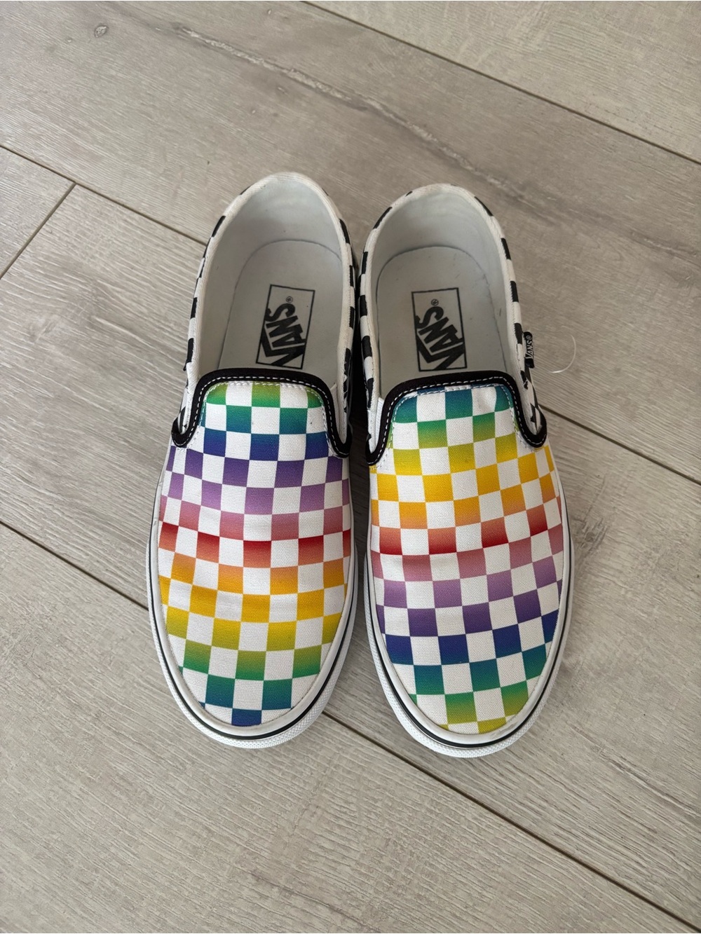 Vans Women’s Slip-On Sneakers in Rainbow Checkerboard size 9